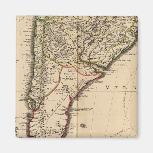 Zuid-Amerikaanse gegraveerde kaart Magneet (Voorkant)