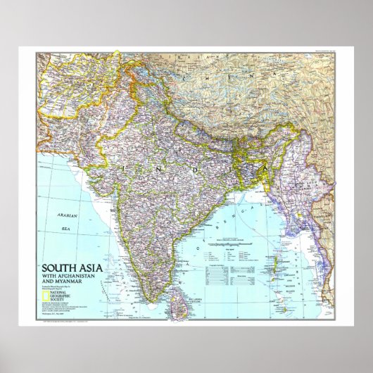 " Zuid-Azië : 1997 Gedetailleerde KAART ... Poster (Voorkant)