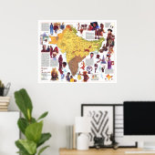 "Zuid-Azië: kaart van 1984 met volkeren en cultuur Poster (Thuiskantoor)