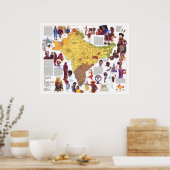"Zuid-Azië: kaart van 1984 met volkeren en cultuur Poster (Keuken)