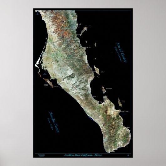Zuid-Baja California, Mexico satellietposter Poster (Voorkant)