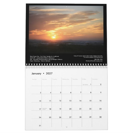 Zuid-Beach Zonsondergangen met rooster van eveneme Kalender (Jan 2027)