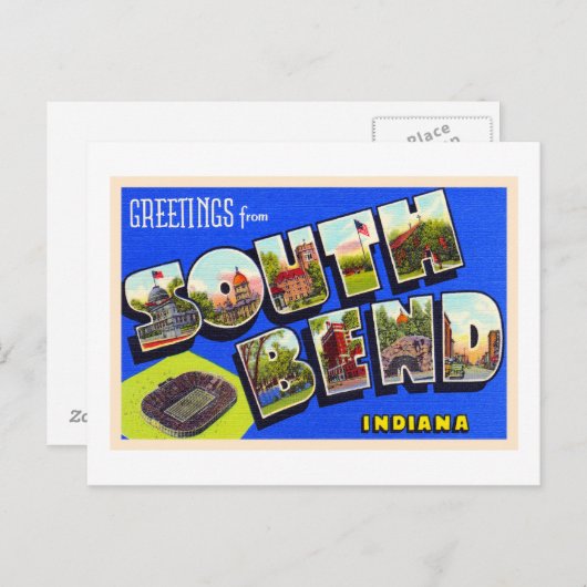Zuid-Bend Indiana  groot Briefkaart met grote lett (Voorkant / Achterkant)