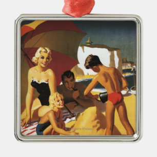 Zuid-Britse Spoorwegfamilie op strand Metalen Ornament