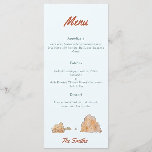 Zuid-Californië thema bruiloft waterverf menu (Voorkant)