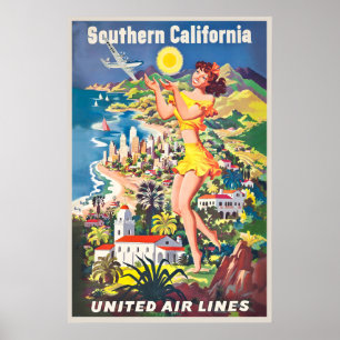 Zuid-Californië Vintage Reisposter - Ingelijst Poster