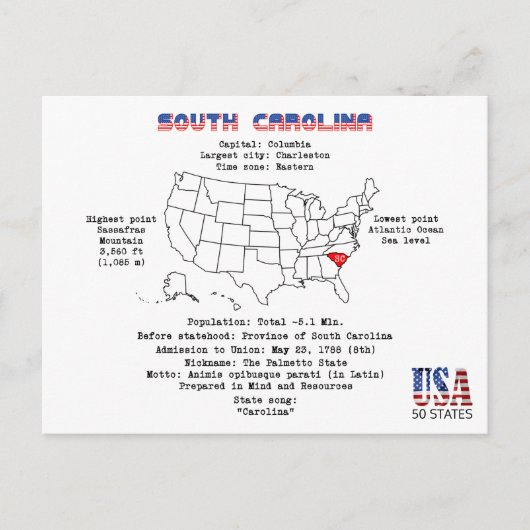 Zuid-Carolina Amerikaanse staat op een kaart en de (Voorkant)