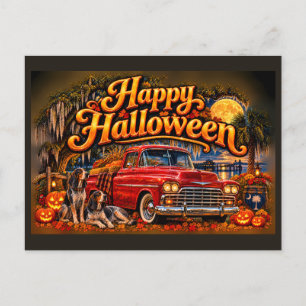 Zuid-Carolina Halloween Hound Dogs 1950s vrachtwag Feestdagenkaart