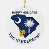 Zuid-Carolina Vlag & Bloemgeel Jessamine Keramisch Ornament (Voorkant)