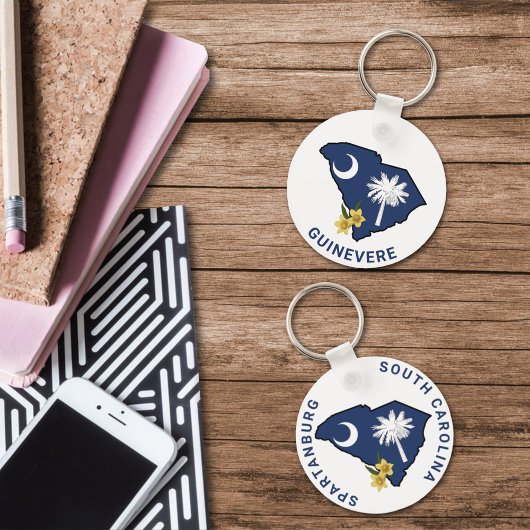 Zuid-Carolina Vlag & Bloemgeel Jessamine Sleutelhanger