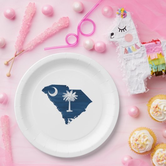 Zuid-Carolina vlag en kaart Papieren Bordje (Feest)