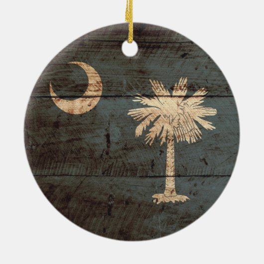 Zuid-Carolina: Vlag op de Oude Hout Grain Keramisch Ornament (Achterkant)