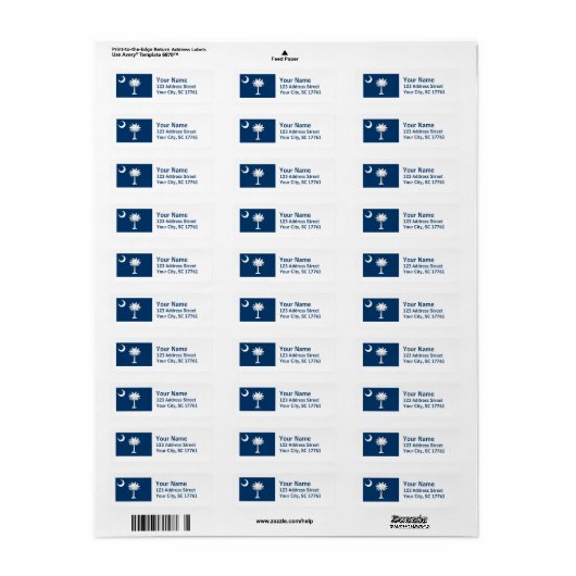 Zuid-Carolina vlag retour adreslabels Etiket (Full Sheet)