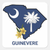 Zuid-Carolina Vlaggenstaat Bloem Geel Jessamine Vierkante Sticker (Voorkant)