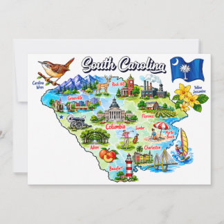 Zuid-Carolina Watercolor Staatkaart Ansichtkaart Kaart