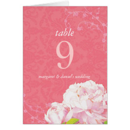 Zuid-Elegance Peony Wedding Table Number Kaart