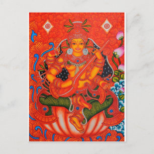 ZUID-INDIAN TANJORE SARASWATI-PAINTING BRIEFKAART