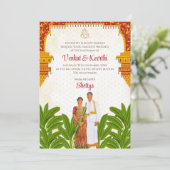 Zuid-Indiase bruiloft uitnodiging Tamil trouwkaart (Staand voorkant)