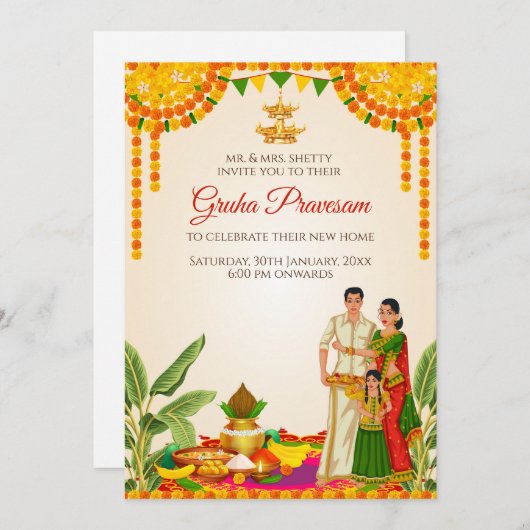 Zuid-Indiase Housewarming uitnodiging Digitaal (Voorkant / Achterkant)