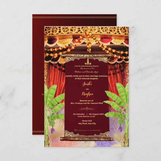 Zuid-Indiase scroll ontwerp bruiloft uitnodiging (Voorkant / Achterkant)