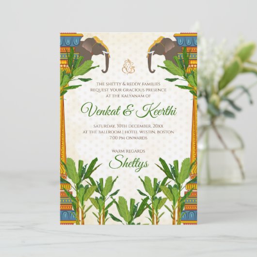 Zuid-Indiase trouwkaarten & Tamil bruiloft uitnodi Kaart (Staand voorkant)