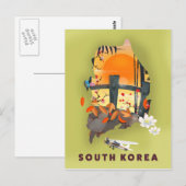 Zuid-Korea geïllustreerd kaart-poster Briefkaart (Voorkant / Achterkant)