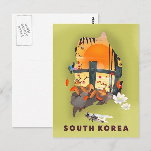 Zuid-Korea geïllustreerd kaart-poster Briefkaart (Voorkant / Achterkant)