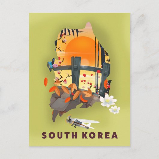 Zuid-Korea geïllustreerd kaart-poster Briefkaart (Voorkant)