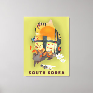 Zuid-Korea geïllustreerd kaart-poster Canvas Afdruk