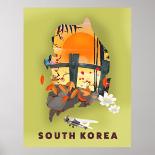 Zuid-Korea geïllustreerd kaart-poster Poster
