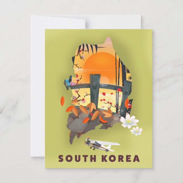 Zuid-Korea geïllustreerde kaart poster (Voorkant)