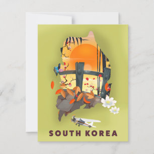 Zuid-Korea geïllustreerde kaart poster