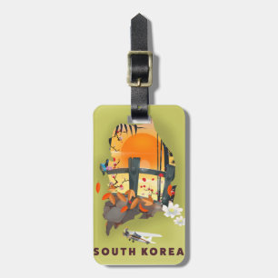 Zuid-Korea geïllustreerde landkaart poster Bagagelabel