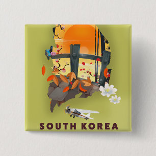 Zuid-Korea geïllustreerde landkaart poster Vierkante Button 5,1 Cm