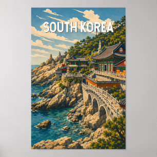 Zuid-Korea Illustratie Reis Kunst Vintage Poster