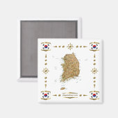 Zuid-Korea Kaart + Flags Magnet (Voorkant / Achterkant)