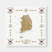 Zuid-Korea Kaart + Flags Magnet (Voorkant)