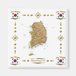 Zuid-Korea Kaart + Flags Magnet