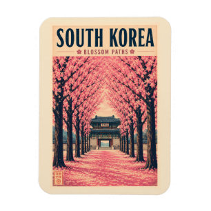 Zuid-Korea Kersenbloesem Illustratie Reis Kunst Magneet