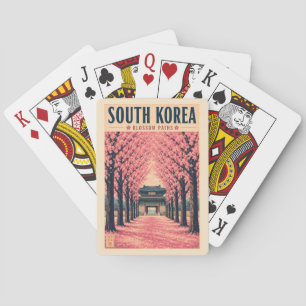 Zuid-Korea Kersenbloesem Illustratie Reis Kunst Pokerkaarten