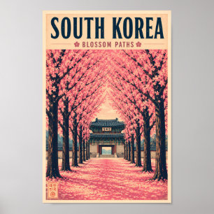 Zuid-Korea Kersenbloesem Illustratie Reis Kunst Poster