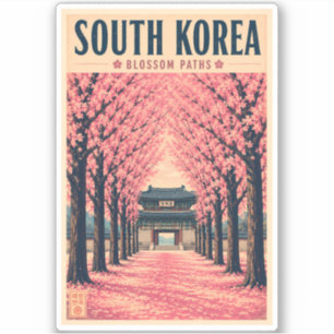 Zuid-Korea Kersenbloesem Illustratie Reis Kunst Sticker