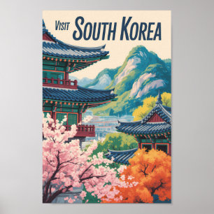 Zuid-Korea Landschap Illustratie Reis Kunst Poster