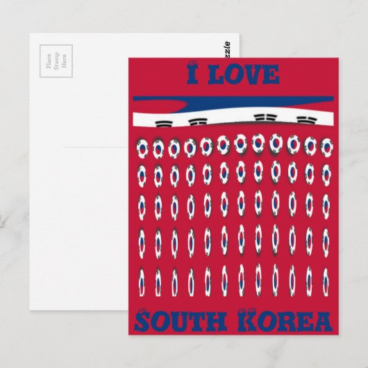 Zuid-Korea Polka Dot Flag Art Design: een rode bas Briefkaart (Voorkant / Achterkant)
