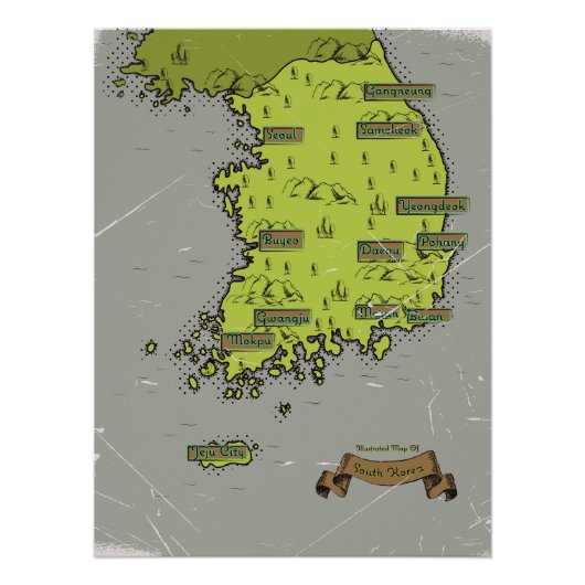 Zuid-Korea vintage stijl kaart Perfect Poster (Voorkant)