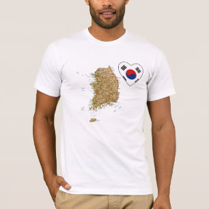 Zuid-Korea Vlag Hart en Kaart T-Shirt