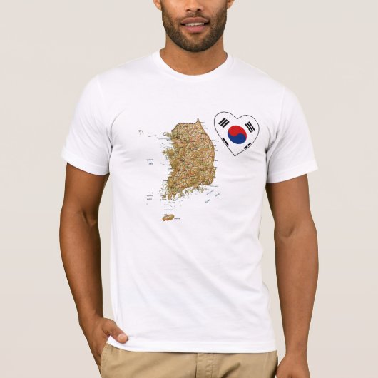 Zuid-Korea Vlag Hart en Kaart T-Shirt (Voorkant)