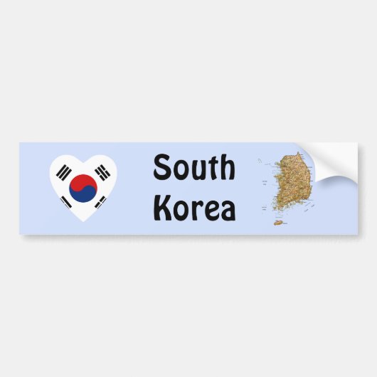 Zuid-Korea Vlag Hart + Landkaart Bumpersticker (Voorkant)