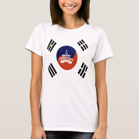 Zuid-Korea Vlag Kerstmis: Vrolijke Kerstwensen T-shirt (Voorkant)