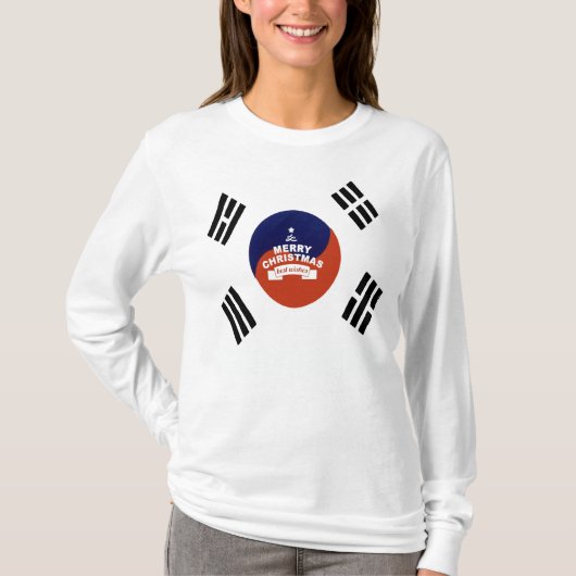 Zuid-Korea Vlag Kerstmis: Vrolijke Kerstwensen T-shirt (Voorkant)
